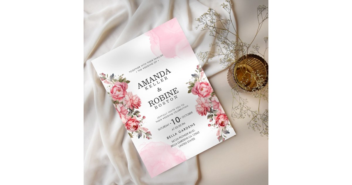 Elegant Rose Pink Botanical Wedding Invitation | Zazzle