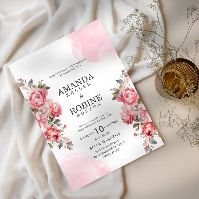 Invit Rose Elegant Rose Pink Botanical Wedding Invitation | Zazzle