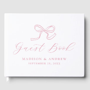 Elegant Rose Pink Bow Wedding Guest Book
