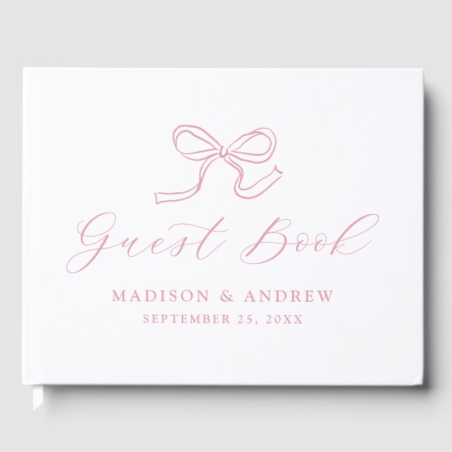 Elegant Rose Pink Bow Wedding Guest Book (Front)