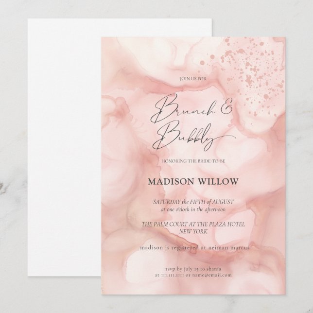 Elegant Rosé Pink Brunch Bubbly Bridal Shower Invitation (Front/Back)