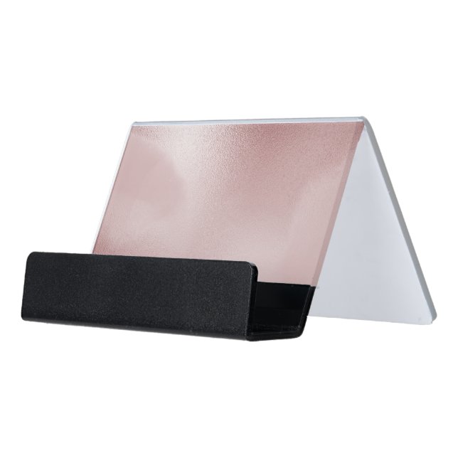 Elegant Rose Pink Desk Business Card Holder (Angled Front)