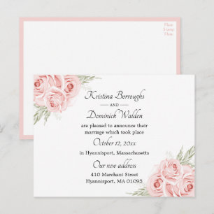 Elegant Rose Pink Floral Just Married Wedding Anno Announcement Postcard