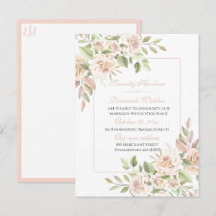 Elegant Rose Pink Floral Just Married Wedding  Announcement Postcard
