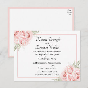 Elegant Rose Pink Floral Just Married Wedding  Announcement Postcard