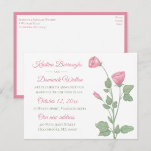 Elegant Rose Pink Floral Just Married Wedding Announcement Postcard