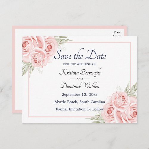 Elegant Rose Pink Floral Save The Date  Announcement Postcard