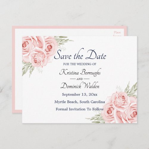 Elegant Rose Pink Floral Save The Date  Announcement Postcard