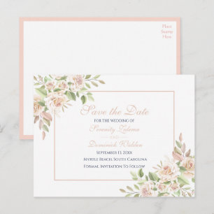 Elegant Rose Pink Floral Save The Date Wedding Announcement Postcard