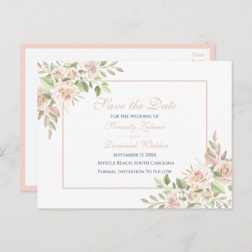 Elegant Rose Pink Floral Save The Date Wedding Announcement Postcard