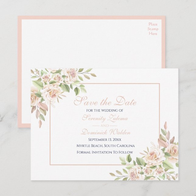 Elegant Rose Pink Floral Save The Date Wedding Announcement Postcard (Front/Back)