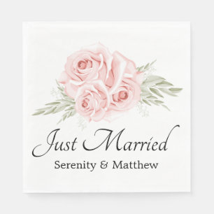 Elegant Rose Pink Floral Wedding Just Married Napkins