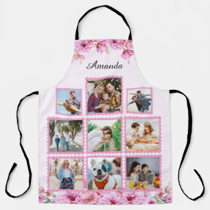 Elegant Rose Pink Flower Family Photo Collage Apron