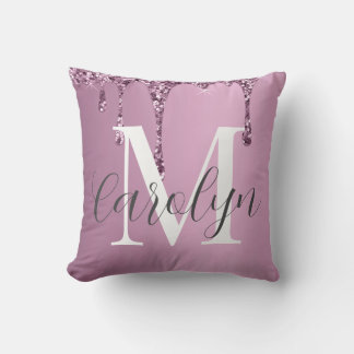 Elegant Rose Pink Glitter Drip Throw Pillow