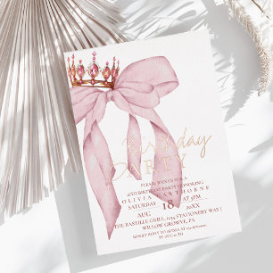 Elegant Rose Pink Gold Bow Birthday Party Foil Invitation