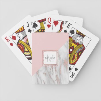 Elegant Rose Pink Gold Foil Marble Grey Monogram Playing Cards by MonogrammedShop at Zazzle