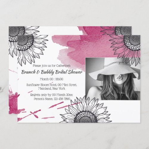Elegant rose pink gray DIY photo sunflower party Invitation