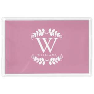 Elegant Rose Pink Modern Monogram Acrylic Tray