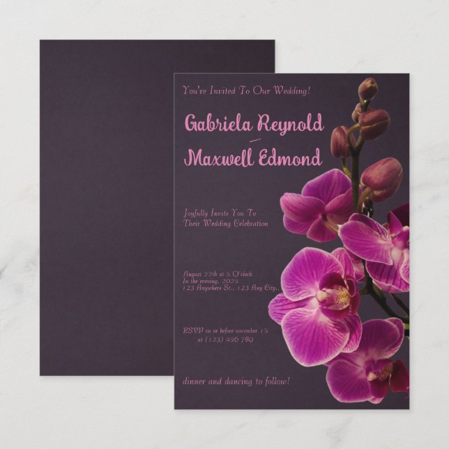 Elegant Rose Pink Orchids Wedding Invitation (Front/Back)