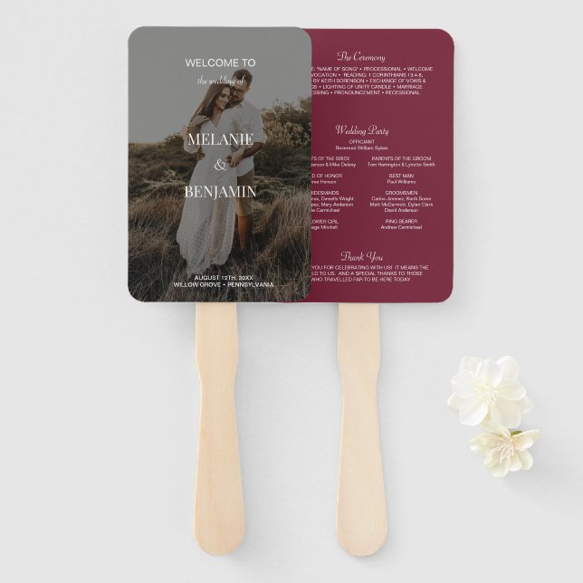 Elegant Rose Pink Romantic Wedding Program Hand Fan (Front and Back)