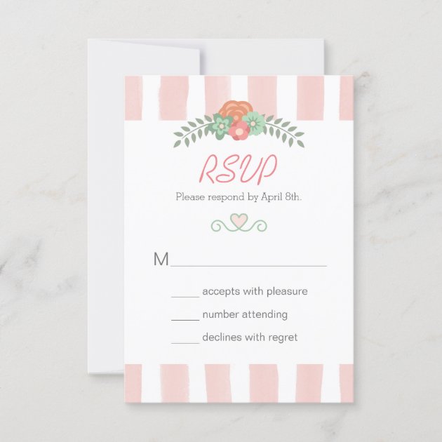 Elegant Rose Pink Stripes Floral RSVP Respond Card