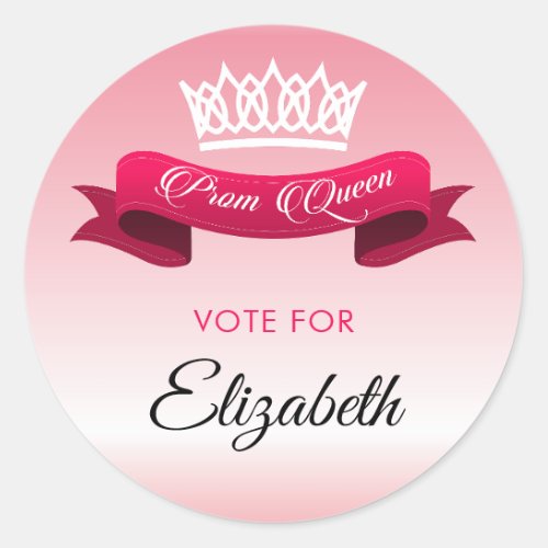 Elegant Rose Pink Vote For Prom Queen Custom Name Classic Round Sticker