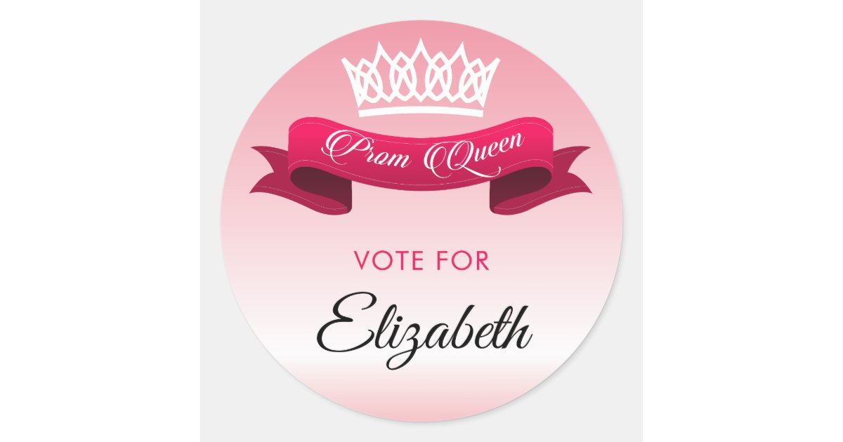 Elegant Rose Pink Vote For Prom Queen Custom Name Classic Round Sticker ...