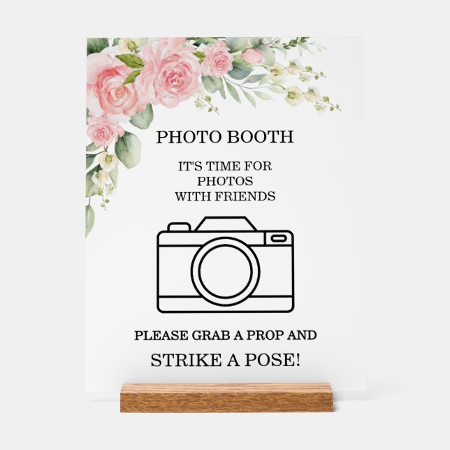 Elegant Rose Pink Wedding Photo Booth  Acrylic Sign (Front)