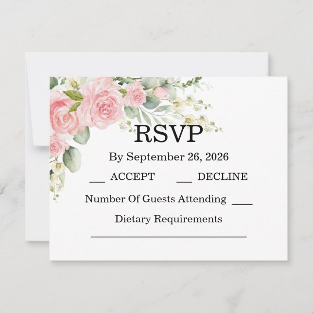Elegant Rose Pink Wedding  RSVP Card (Front)