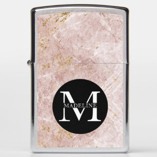 Elegant Rose Quartz Marble Monogrammed Zippo Lighter