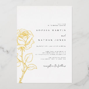 Elegant Rose Real Gold Foil Wedding Invitation