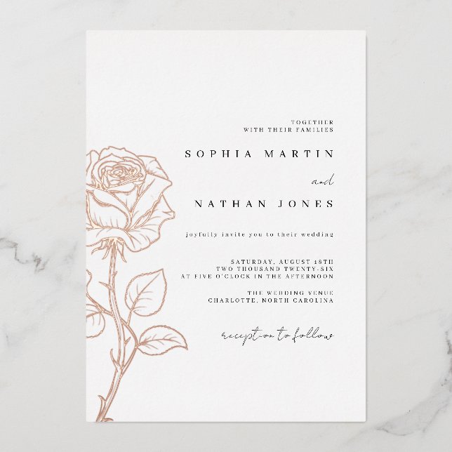Elegant Rose Real Rose Gold Foil Wedding  Foil Invitation (Front)