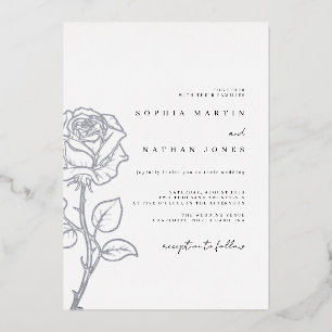 Elegant Rose Real Silver Foil Wedding Foil Invitation