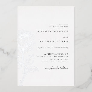 Elegant Rose Real Silver Foil Wedding  Invitation