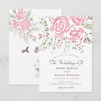 Elegant Rose Romance Watercolor  Invitation