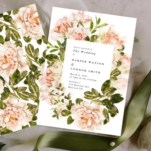 Elegant Rose Romance Watercolor Wedding Invitation