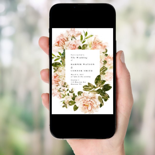 Elegant Rose Romance Watercolor Wedding Invitation (Front Digital)