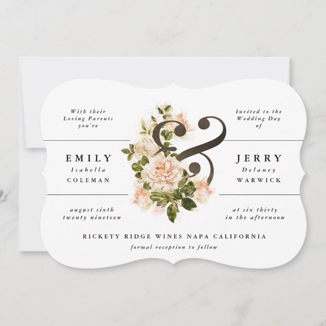 Elegant Rose Romance Watercolor Wedding Invitation (Front)