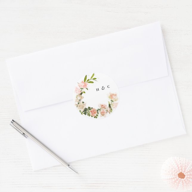 Elegant Rose Romance Wedding Classic Round Sticker (Envelope)