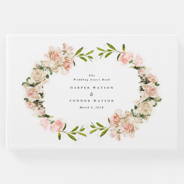 Elegant Rose Romance Wedding Guest Book (Front)