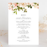 Elegant Rose Romance Wedding Menu<br><div class="desc">This is a rack card or wedding reception menu. A classic elegant design modernised with monogram text and the placement of the watercolor roses & greenery to embellish the reception menu. Modern classic style florals. White and pink roses. Stylish classic wedding with this twist of modernism by Phrosne Ras Design...</div>
