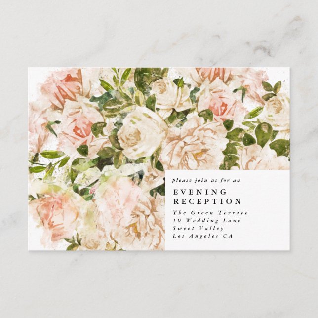 Elegant Rose Romance Wedding Reception Card (Front)