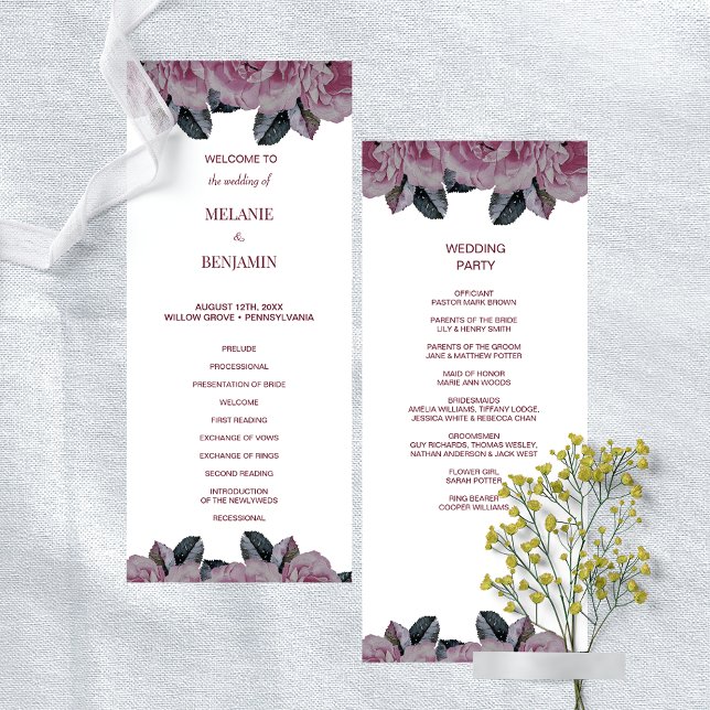 Elegant Rose Romantic Floral Wedding Program (Elegant Rose Pink Romantic Floral Wedding Program)