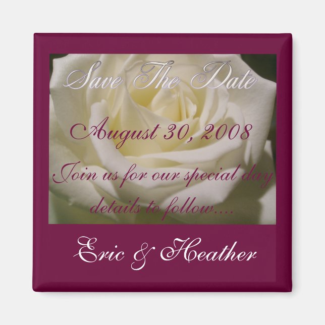 Elegant Rose "Save the Date" Magnet (Front)