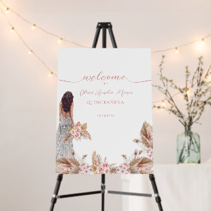 Elegant Rose Script Pampas Grass Quinceañera Foam Board