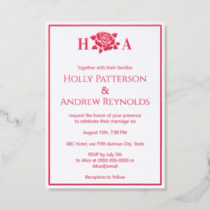 Elegant Rose Silhouette Wedding Couple Initials Letterpress Photo Cards