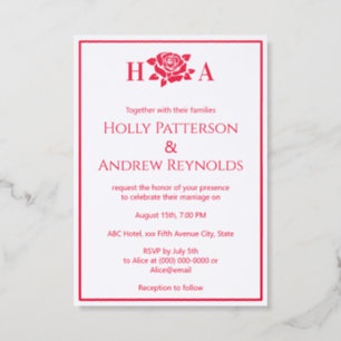 Elegant Rose Silhouette Wedding Couple Initials Letterpress Photo Cards