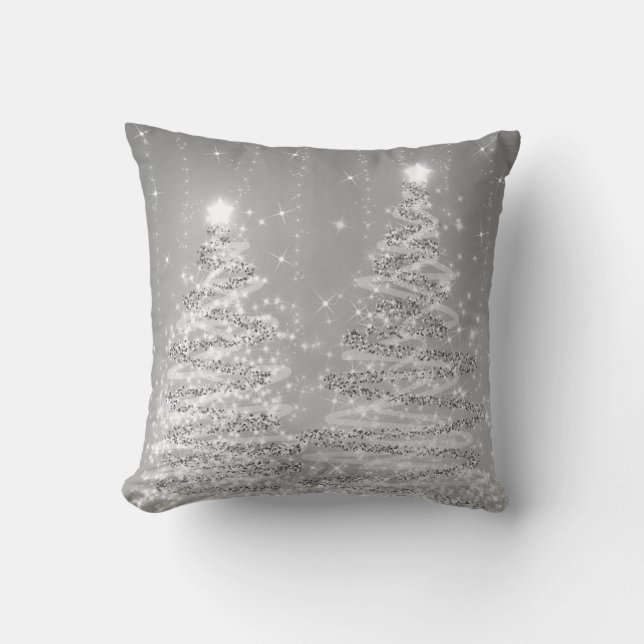 Elegant Rose Silver Christmas Sparkling Trees  Throw Pillow (Front)