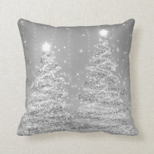 Elegant Rose Silver Christmas Sparkling Trees  Throw Pillow