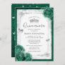 Elegant Rose Silver Green Quinceanera Invitation